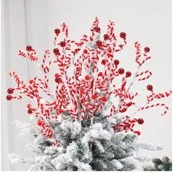 12PCS Christmas Tree Decoration Red/White Christmas Decor Picks NEW - Picture 4 of 6